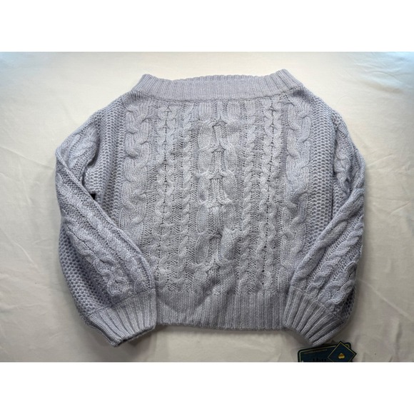 Military Hippie Sweaters - Lavender Cable Knit Sweater Women Boat Neck Long Sleeve Ribbed Trim Light Purple